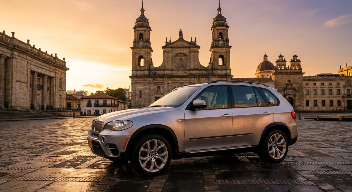 Silver BMW X5 at Plaza de Bolívar, Bogotá